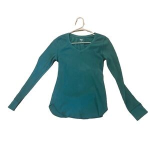 Old Navy medium Women's Green V-Neck waffle texture Top measurements in pictures